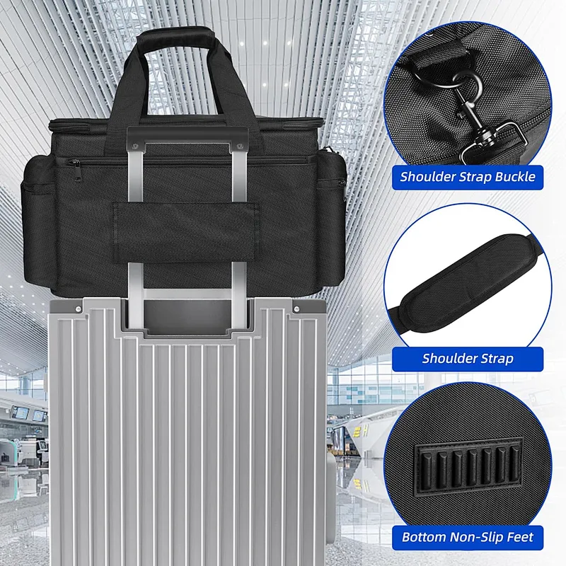 HOMFU DJ Cable File Bag Large Capacity DJ Cable Bag with Inner Detachable Divider and Padded DJ Gig Gear Bag Music Bag for Musician Accessories Travels Business Outdoor Grey